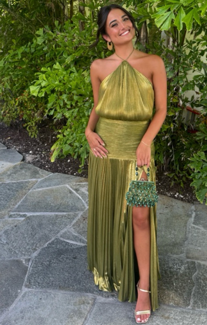 Retrofete Thalia Dress Metallic Peridot Green Size 8