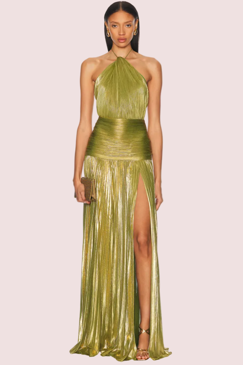 Retrofete Thalia Dress Metallic Peridot Green Size 8