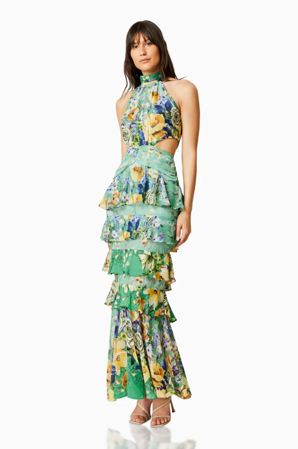 Elliatt Gardenia Halter Maxi Green Size 10