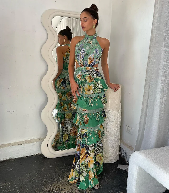 Elliatt Gardenia Halter Maxi Green Size 10