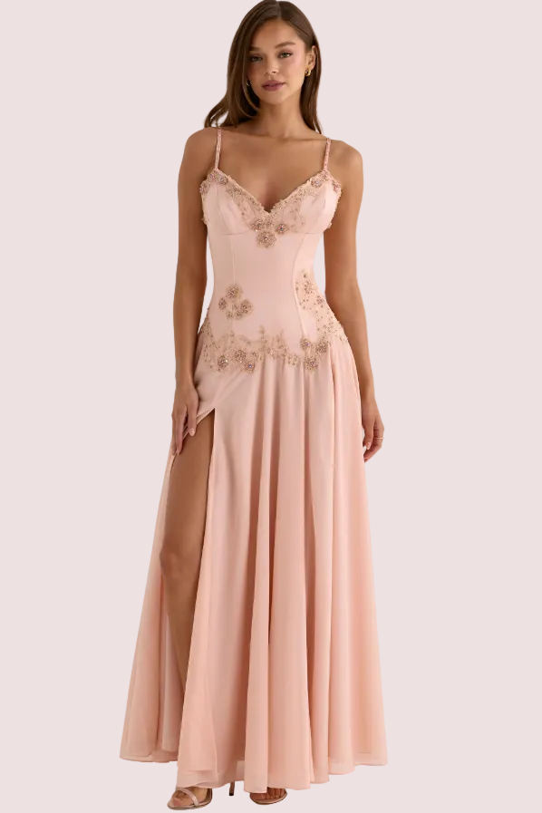 House of CB Saloma Embellished Maxi Dress Blush Size 12