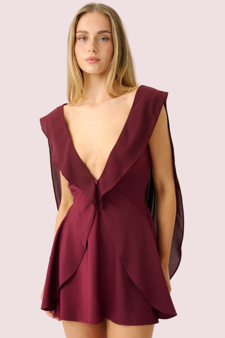 With Harper Lu Paige Mini Dress in Burgundy