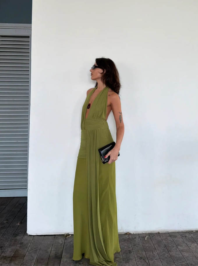 Bec and Bridge Cassis Drape Maxi Fern Green Size 8