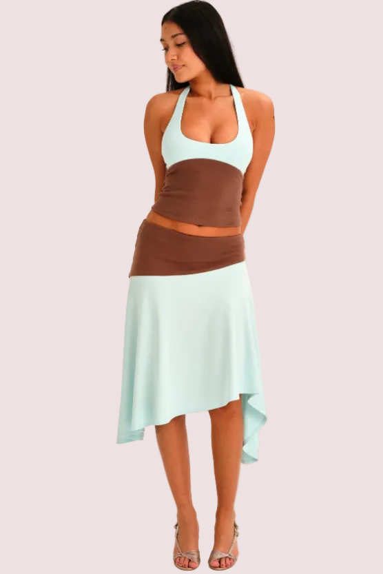 Sabelle Jemima Top Skirt Set Sky Blue Brown Size 8