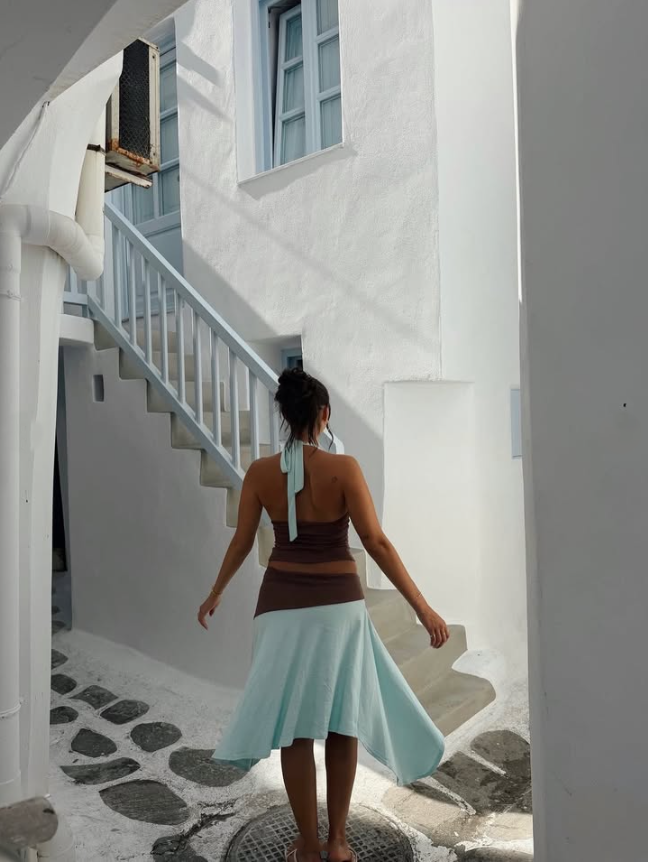 Sabelle Jemima Top Skirt Set Sky Blue Brown Size 8