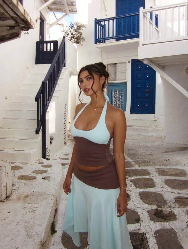 Sabelle Jemima Top Skirt Set Sky Blue Brown Size 8