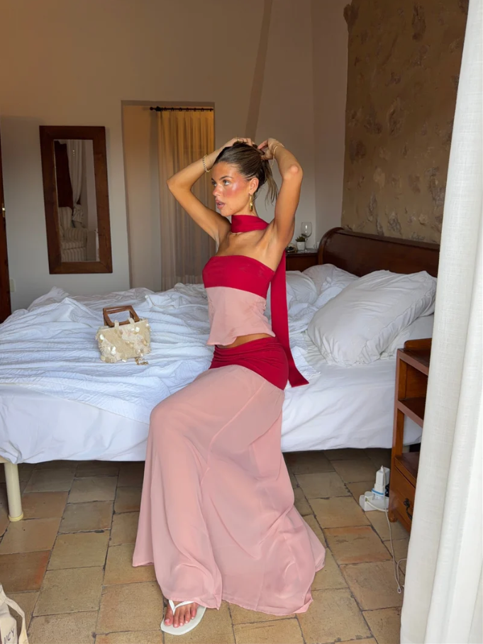 Desero Jacare Mallorca Top Skirt Set Rouge Size 10