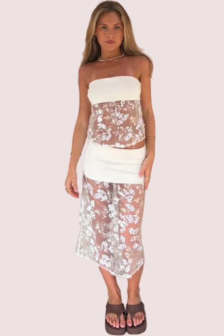 Desero Jacare Marbella Blance Top Skirt Set Size 8