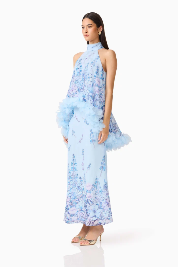 Elliatt Tulsia Floral Cape Maxi Dress Light Blue Size 8