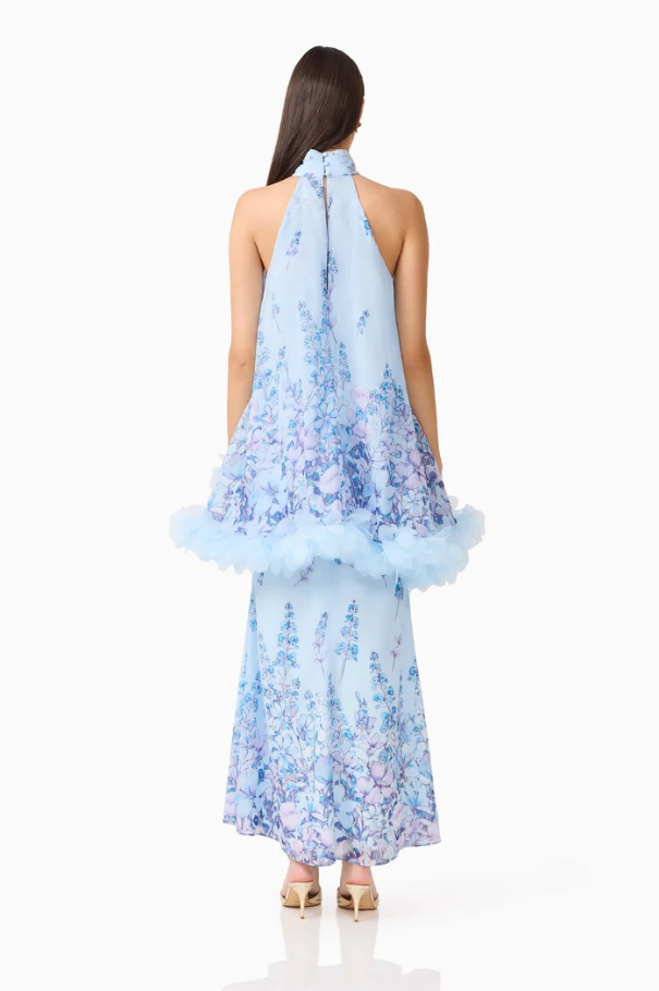 Elliatt Tulsia Floral Cape Maxi Dress Light Blue Size 8