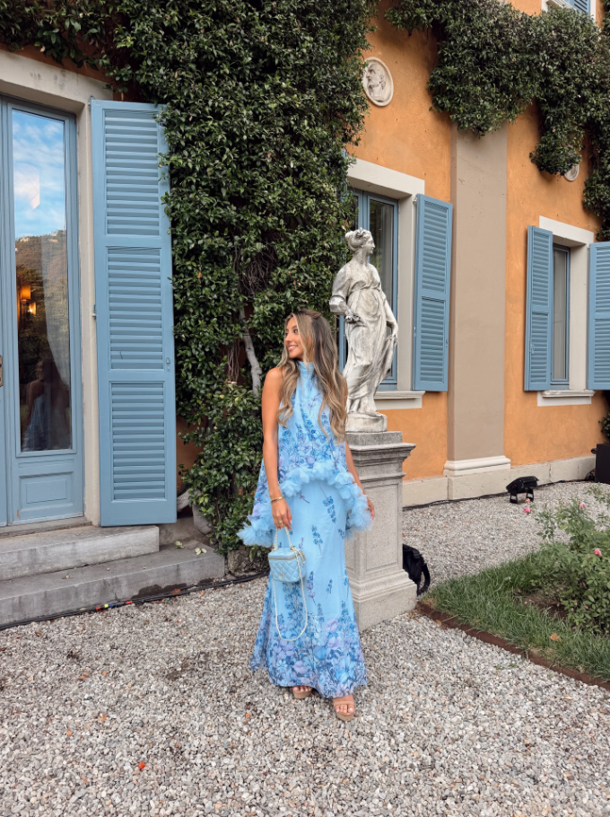 Elliatt Tulsia Floral Cape Maxi Dress Light Blue Size 8
