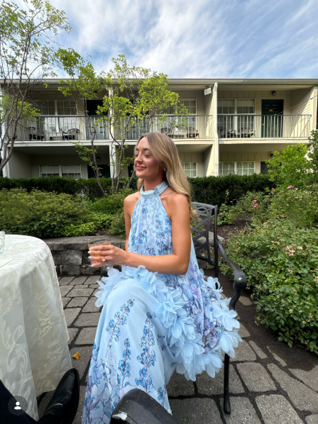 Elliatt Tulsia Floral Cape Maxi Dress Light Blue Size 8
