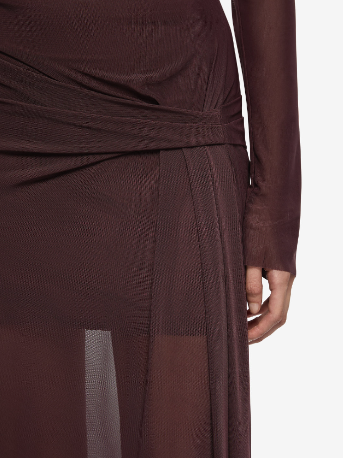 Bec and Bridge Marabou Long Sleeve Maxi Dress Brown Aubergine Size 10