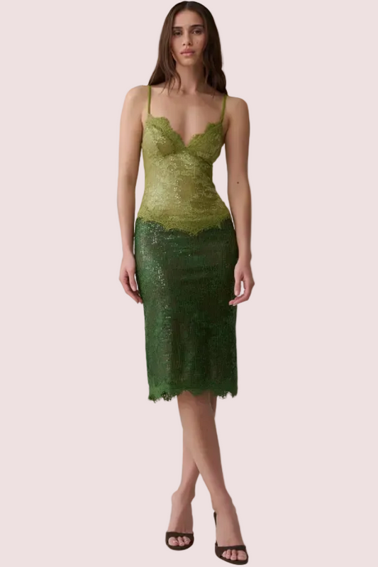 Meshki Jaimee Lace Midi Dress Tonal Green Size 10