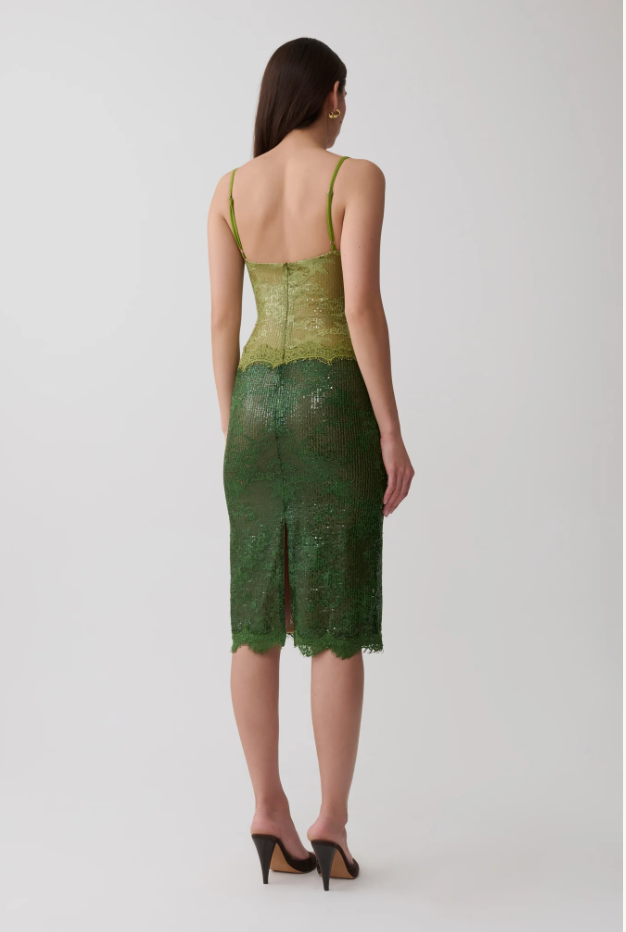 Meshki Jaimee Lace Midi Dress Tonal Green Size 10
