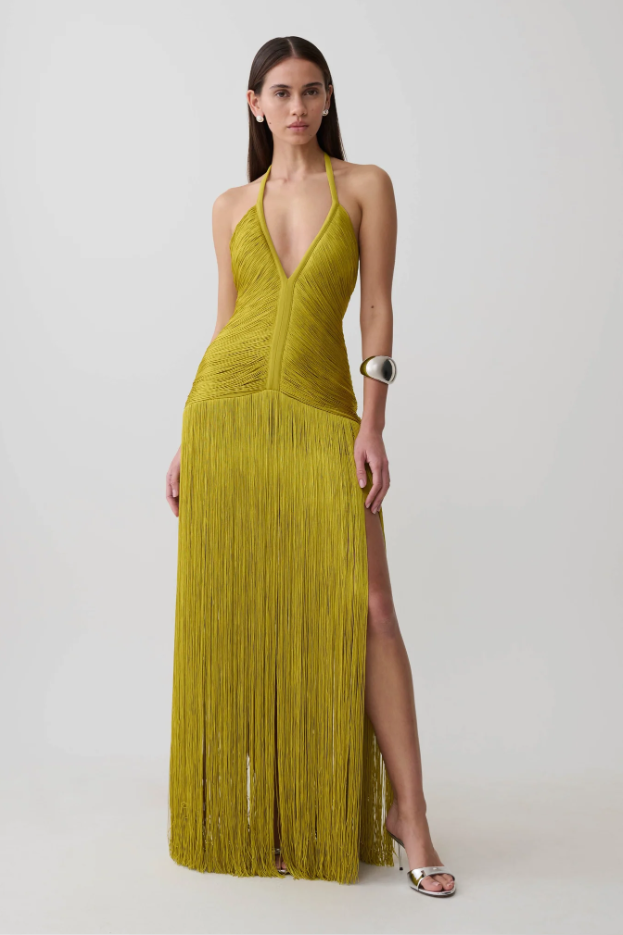 Meshki Tiffany Maxi Dress Yellow Chartreuse Size 10