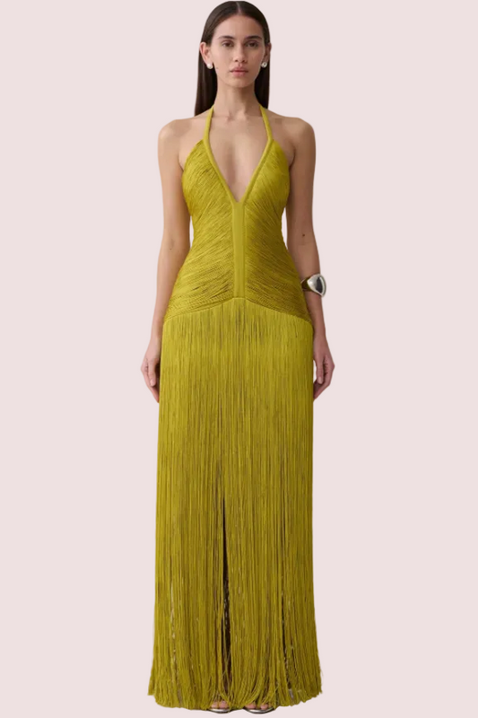 Meshki Tiffany Maxi Dress Yellow Chartreuse Size 10