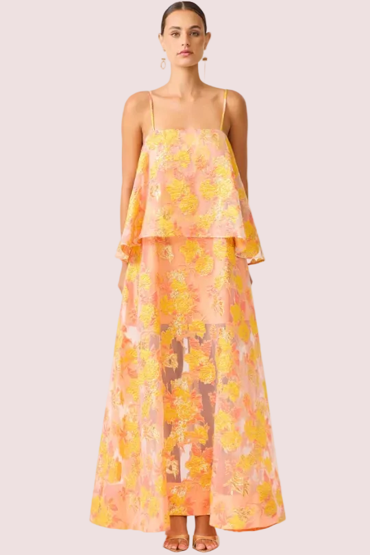Elliatt Elysia Tiered Gown - Orange Floral Size 12