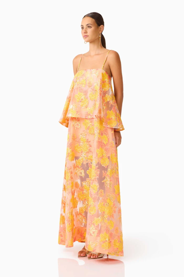 Elliatt Elysia Tiered Gown - Orange Floral Size 12