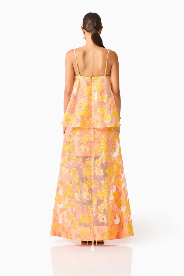 Elliatt Elysia Tiered Gown - Orange Floral Size 12