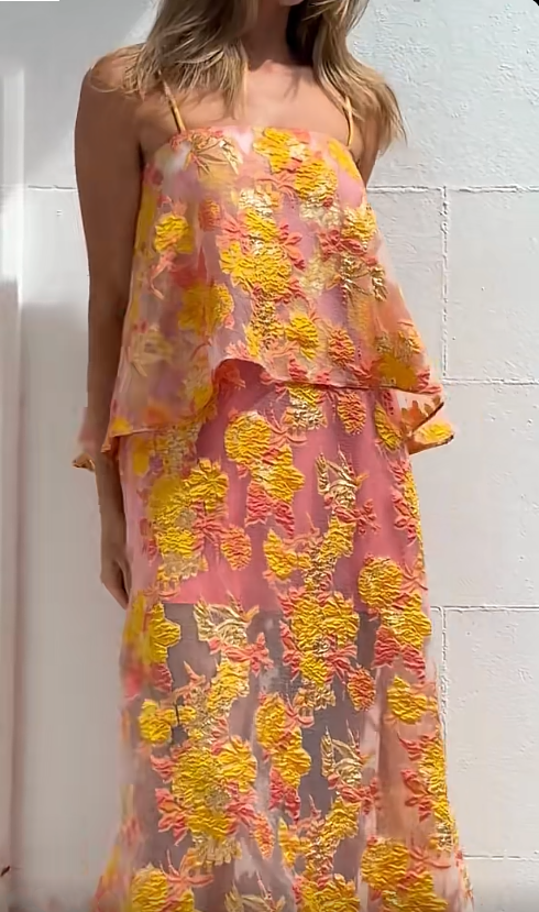 Elliatt Elysia Tiered Gown - Orange Floral Size 12