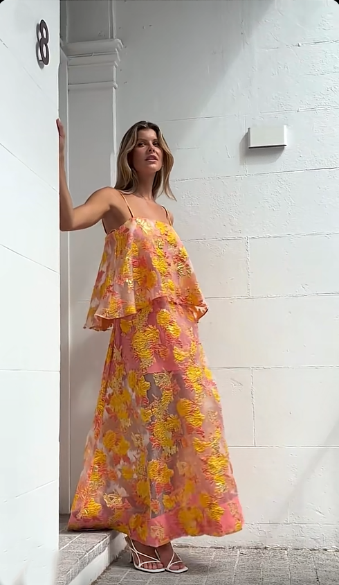 Elliatt Elysia Tiered Gown - Orange Floral Size 12
