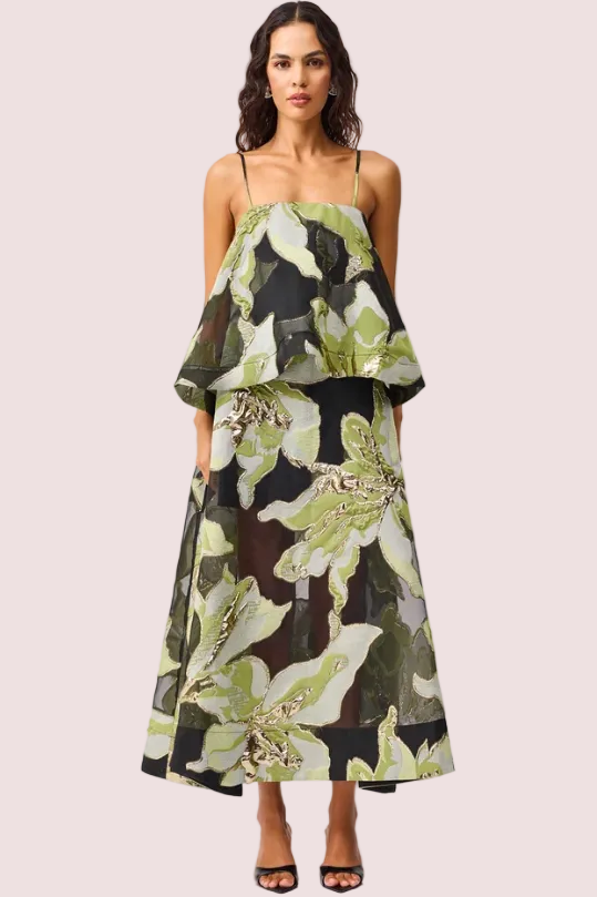 Elliatt Elysia Tiered Gown - Black & Green Floral Size 10,12,14