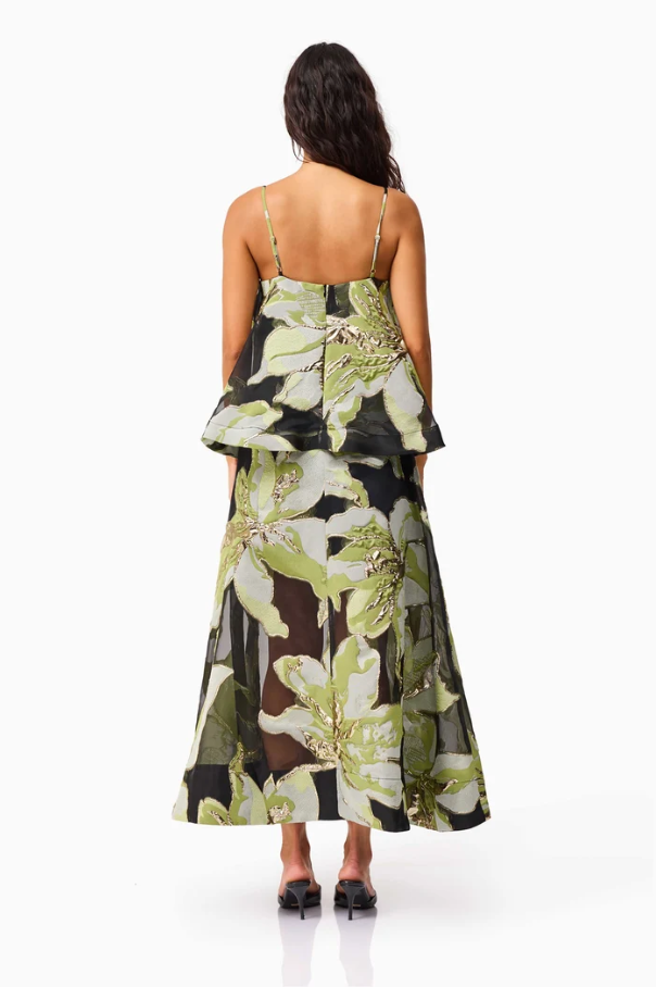 Elliatt Elysia Tiered Gown - Black & Green Floral Size 10,12,14