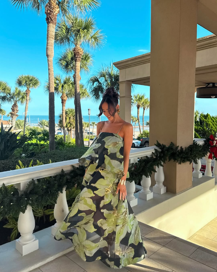 Elliatt Elysia Tiered Gown - Black & Green Floral Size 10,12,14