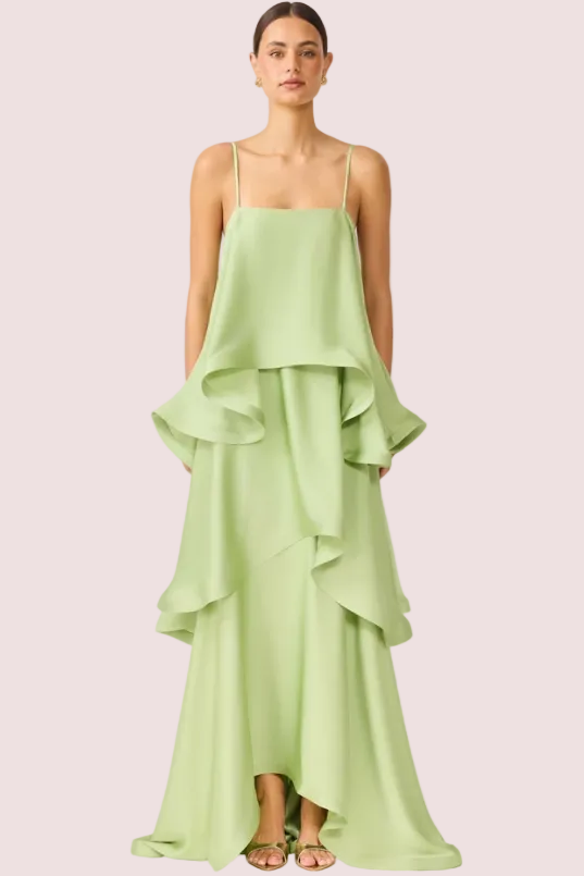 Elliatt Tilly Tiered Dress - Sage Green Size 10