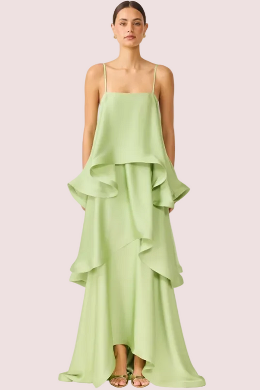 Elliatt Tilly Tiered Dress - Sage Green Size 10