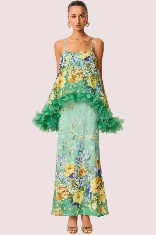 Elliatt Jamie Tiered Maxi Dress in Green Floral Size 10