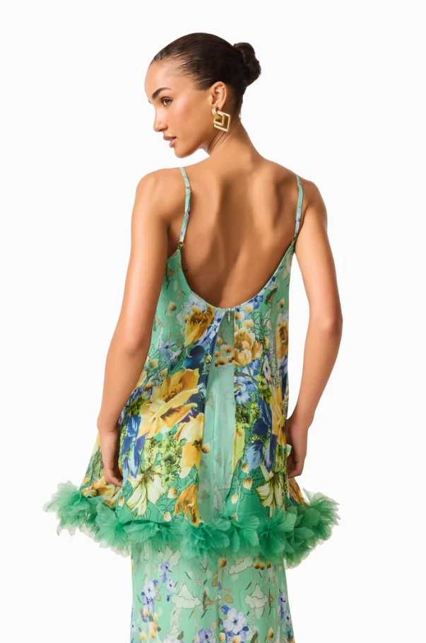 Elliatt Jamie Tiered Maxi Dress in Green Floral Size 10