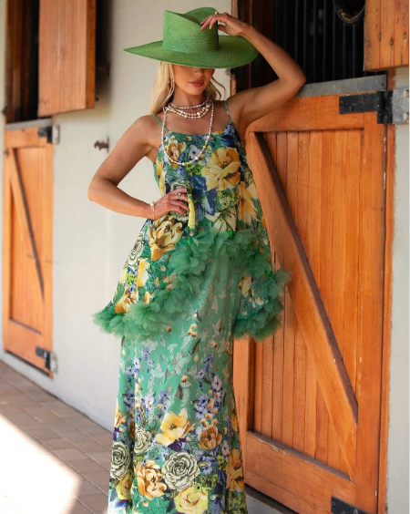Elliatt Jamie Tiered Maxi Dress in Green Floral Size 10