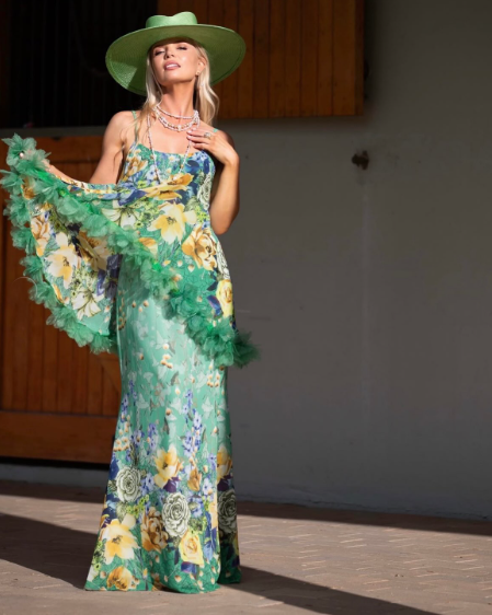 Elliatt Jamie Tiered Maxi Dress in Green Floral Size 10