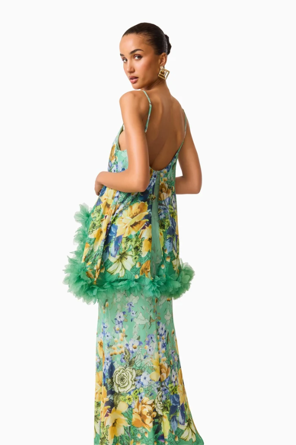 Elliatt Jamie Tiered Maxi Dress in Green Floral Size 10