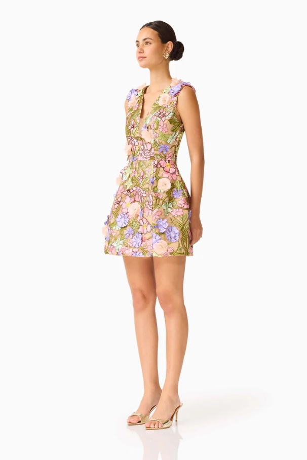 Elliatt Fiora Mini Tulip Dress Pink Green Size 10