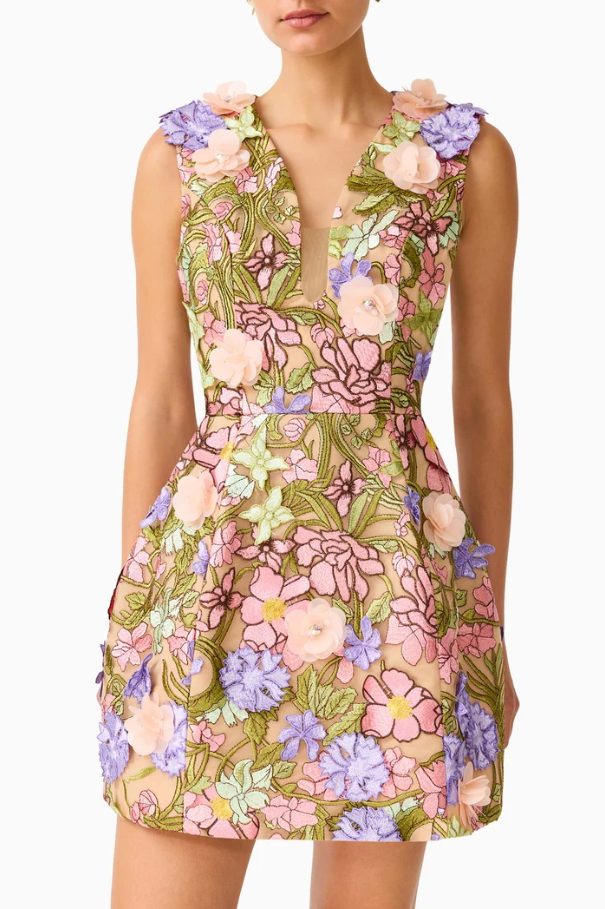 Elliatt Fiora Mini Tulip Dress Pink Green Size 10