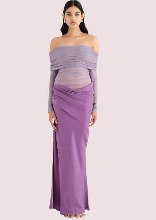 Yasmin Off-Shoulder Maxi Dress Purple Vintage Orchid Size 8,10