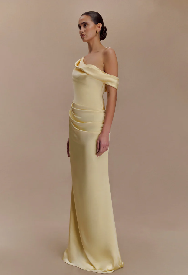 Meshki Dalia Off Shoulder Maxi Satin Dress Size 10